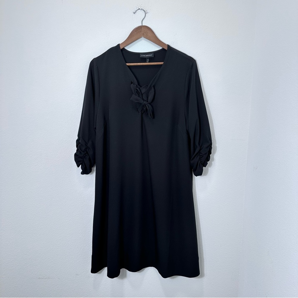Lane Bryant Flowy Lace Up Black Midi Dress Size 14/16 Perfect Fall Wedding